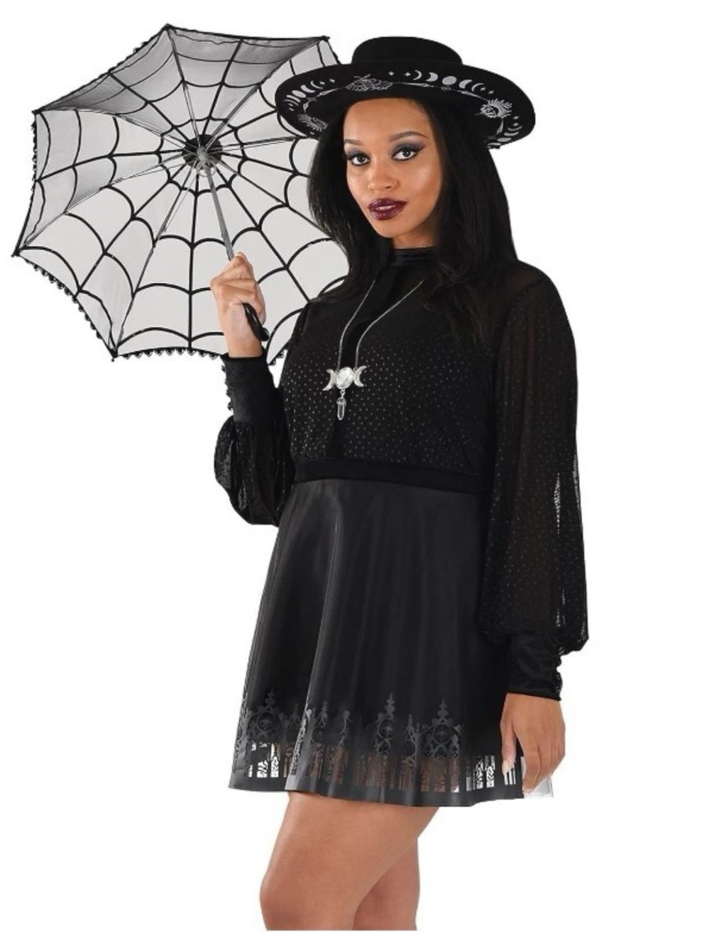 Black Gothic Witchy Mini Dress